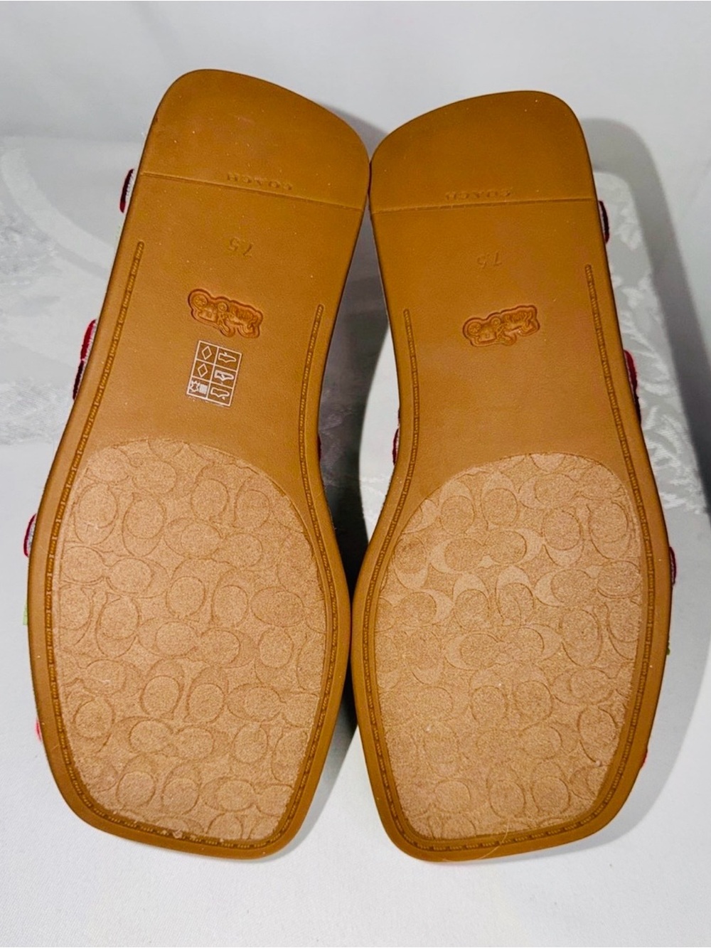 NIB COACH Marie Denim Cherry Embroidered Platform Wedge Slide Sandals Sz 7.5 - Picture 5 of 8